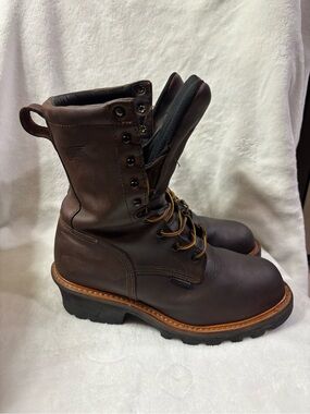 Men's Brown Leather Steel Toed Lace-Up Work Boots